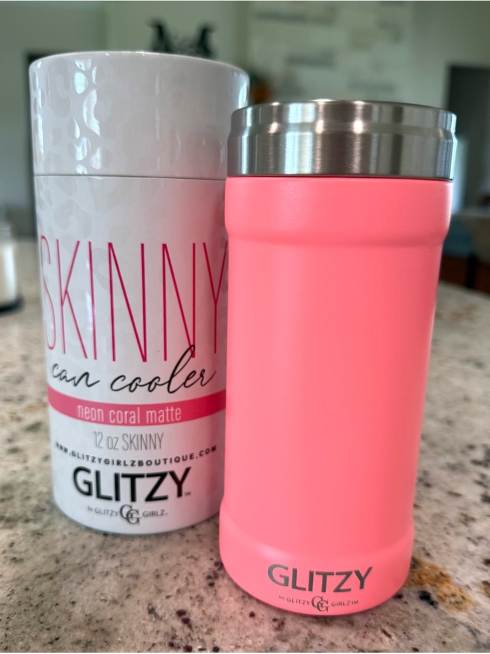 Glitzy Girlz "Neon Coral Matte" Skinny Can Cooler - 12 oz NEW - Picture 3 of 8